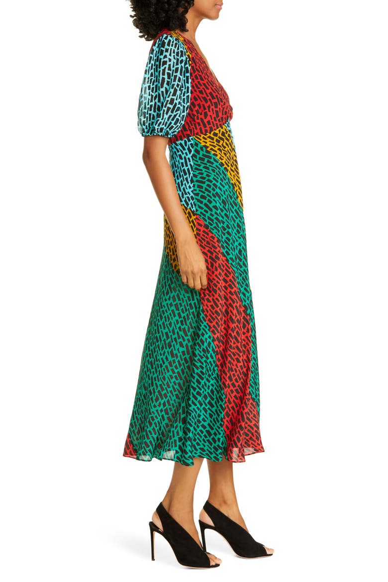 Amber Colorblock Giraffe Print Silk Blend Dress, Alternate, color, GIRAFFE MULTI