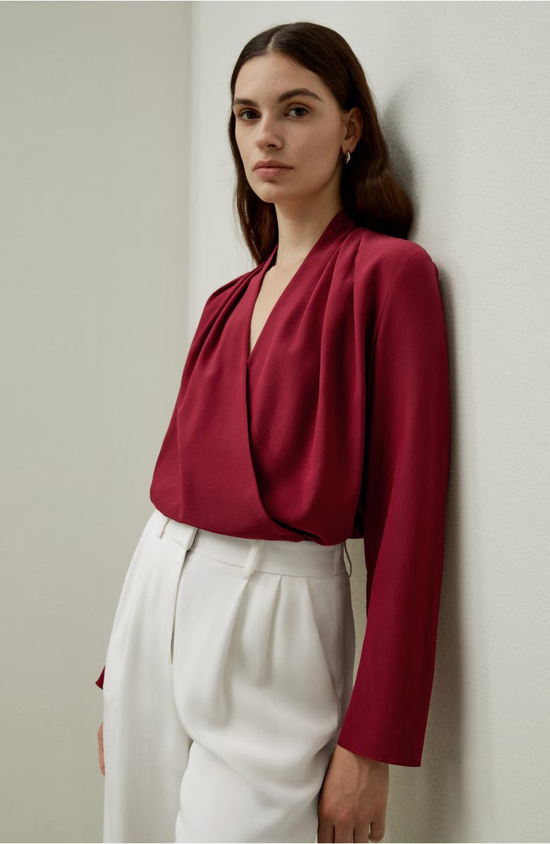 Lilysilk Women's Silk Crêpe de Chine Long Sleeve Blouse, Alternate, color, Cherry Red