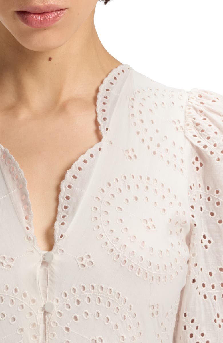 BOSS Orange Dabrody Long Sleeve Eyelet Midi Dress, Alternate, color, Open White