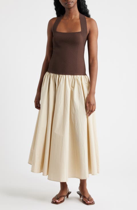 Sevilla Mixed Media Halter Maxi Dress