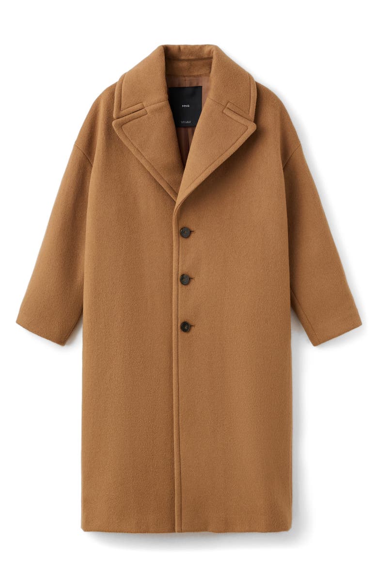 MANGO Selection Notched Lapel Virgin Wool Blend Coat, Main, color, Medium Brown