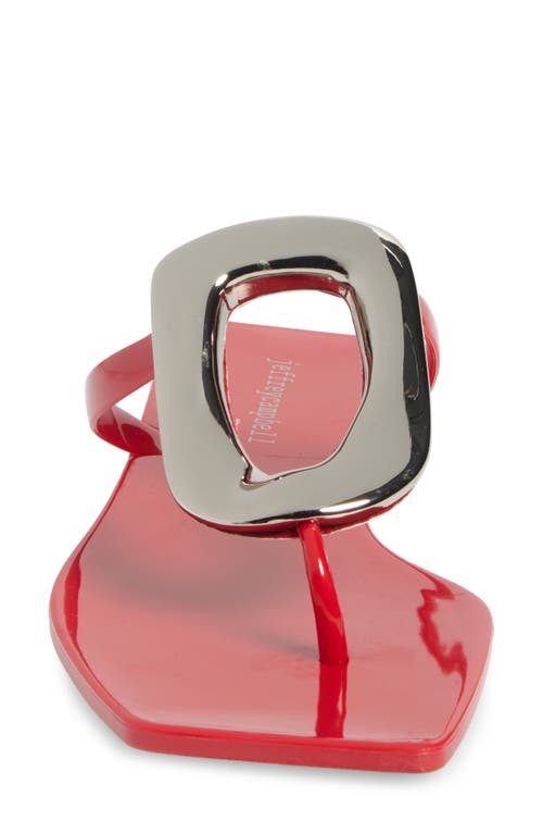 Jeffrey Campbell Linques-j Embellished T-strap Flat Jelly Sandals In Red Shiny Silver