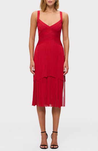 Herve Leger The Mischa Fringe Midi Dress