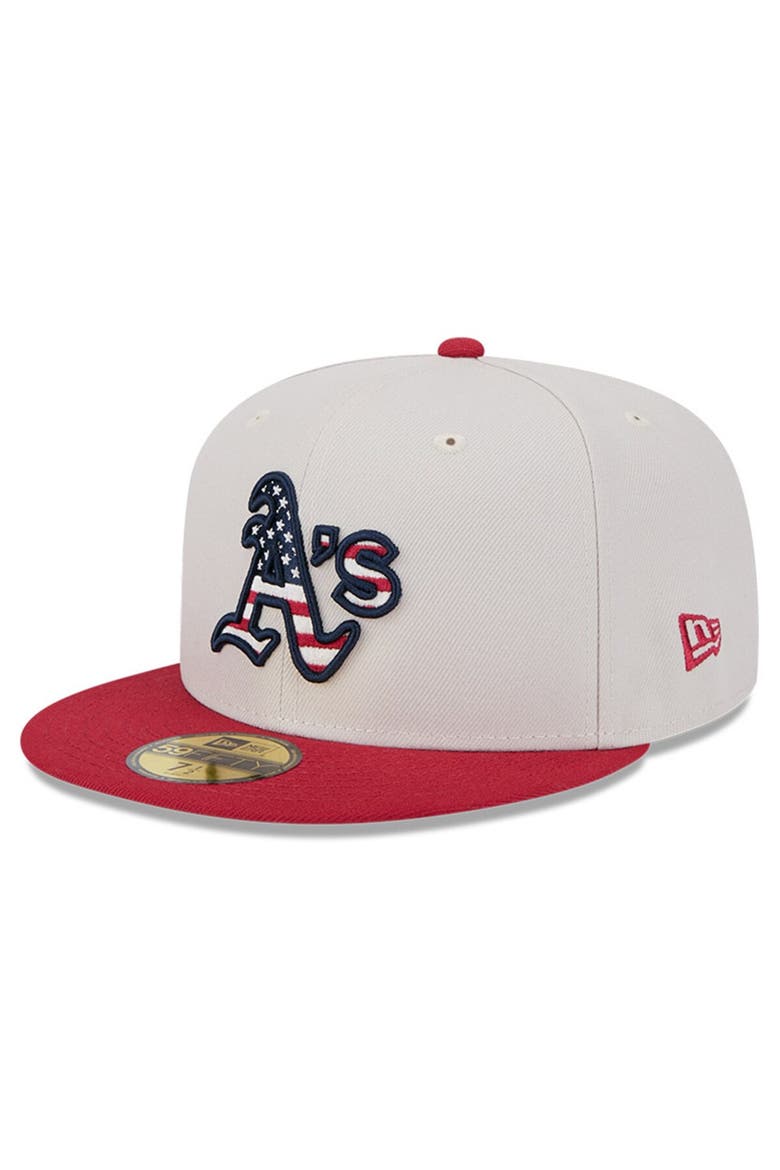 Men's New Era Khaki/Red Athletics 2024 Fourth of July 59FIFTY Fitted Hat, Alternate, color, Khaki