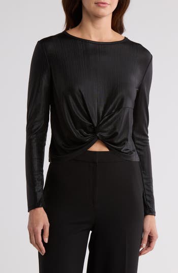 Robert Rodriguez Twist Front Long Sleeve Knit Top In Black