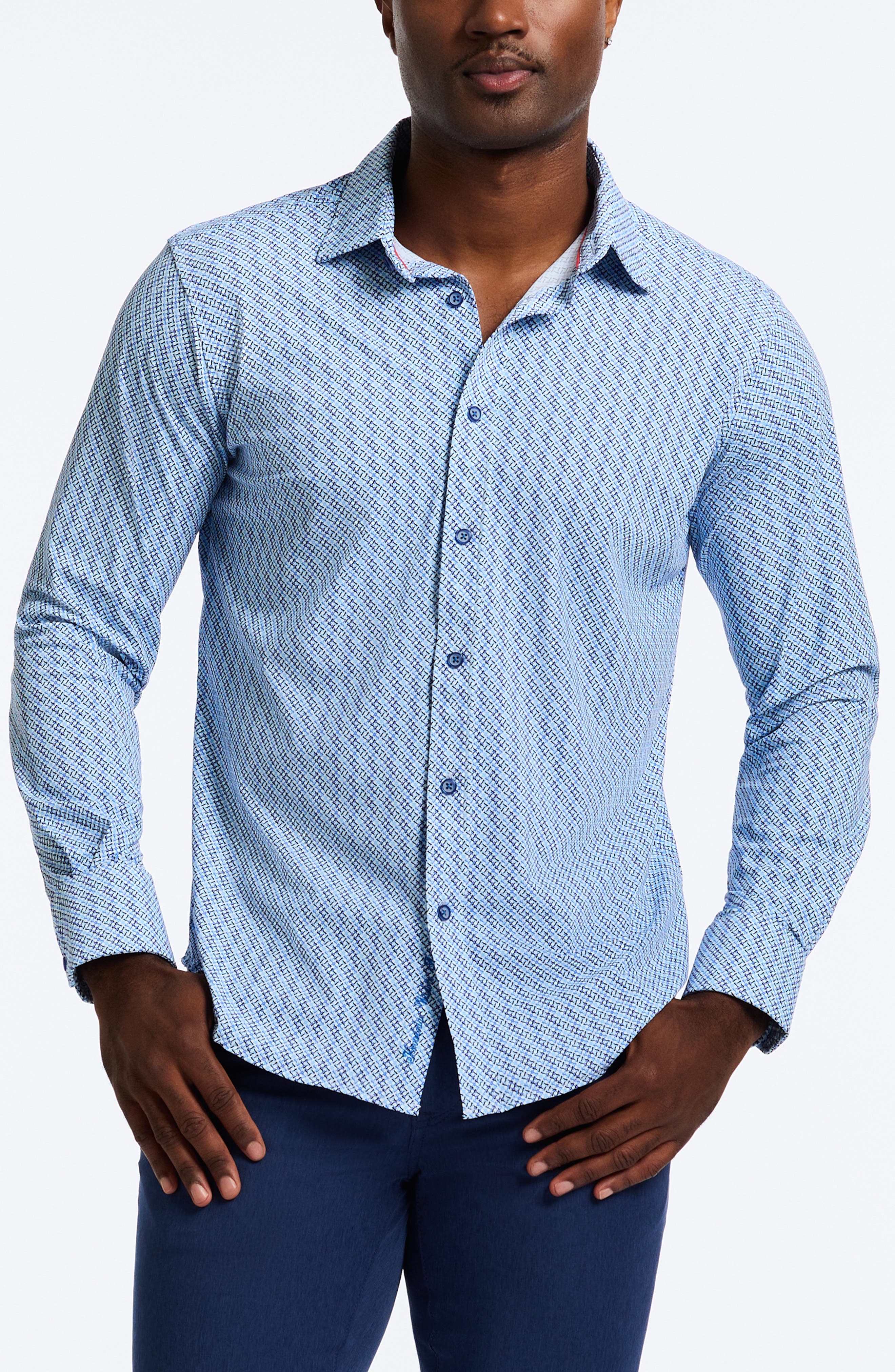 Robert Graham Wilshire Classic Fit Crosshatch Print Knit Button-Up Shirt