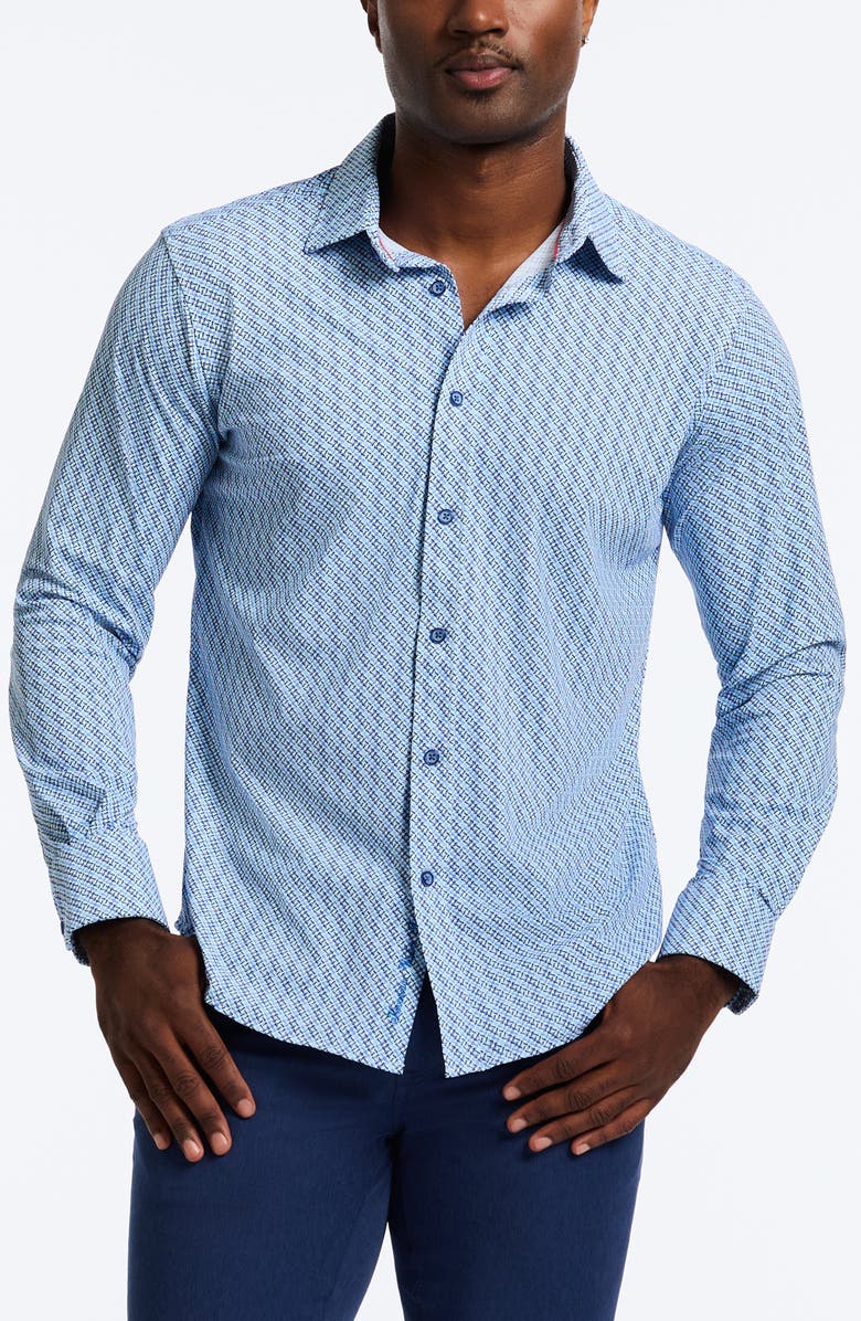 Robert Graham Wilshire Classic Fit Crosshatch Print Knit Button-Up Shirt, Main, color, 
