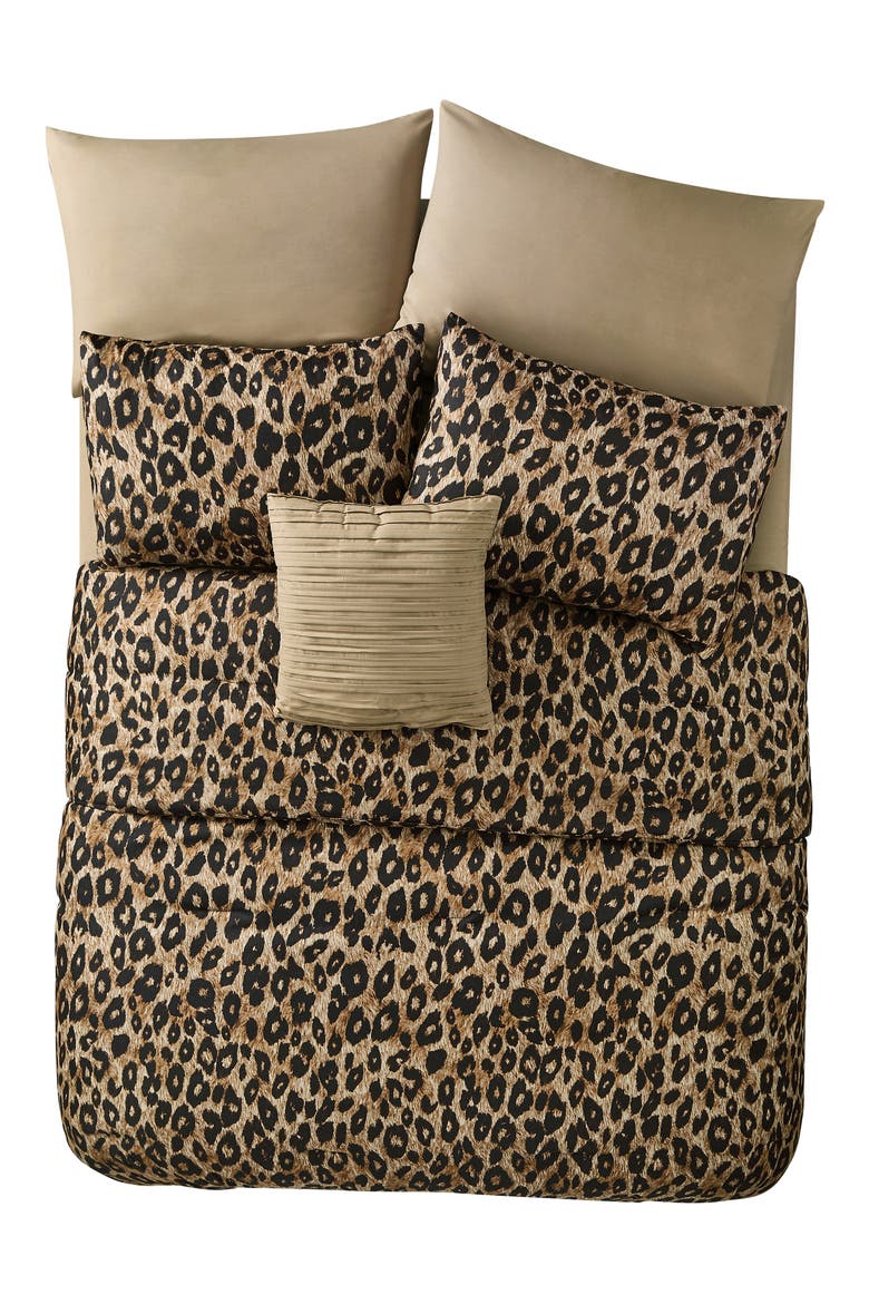 Cheetah Print 8-Piece Reversible Comforter & Shams Set, Main, color, BROWN