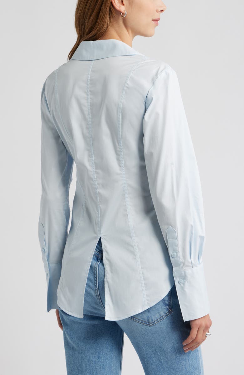 Open Edit Seam Detail Split Back Stretch Cotton Poplin Shirt, Alternate, color, Blue Breeze