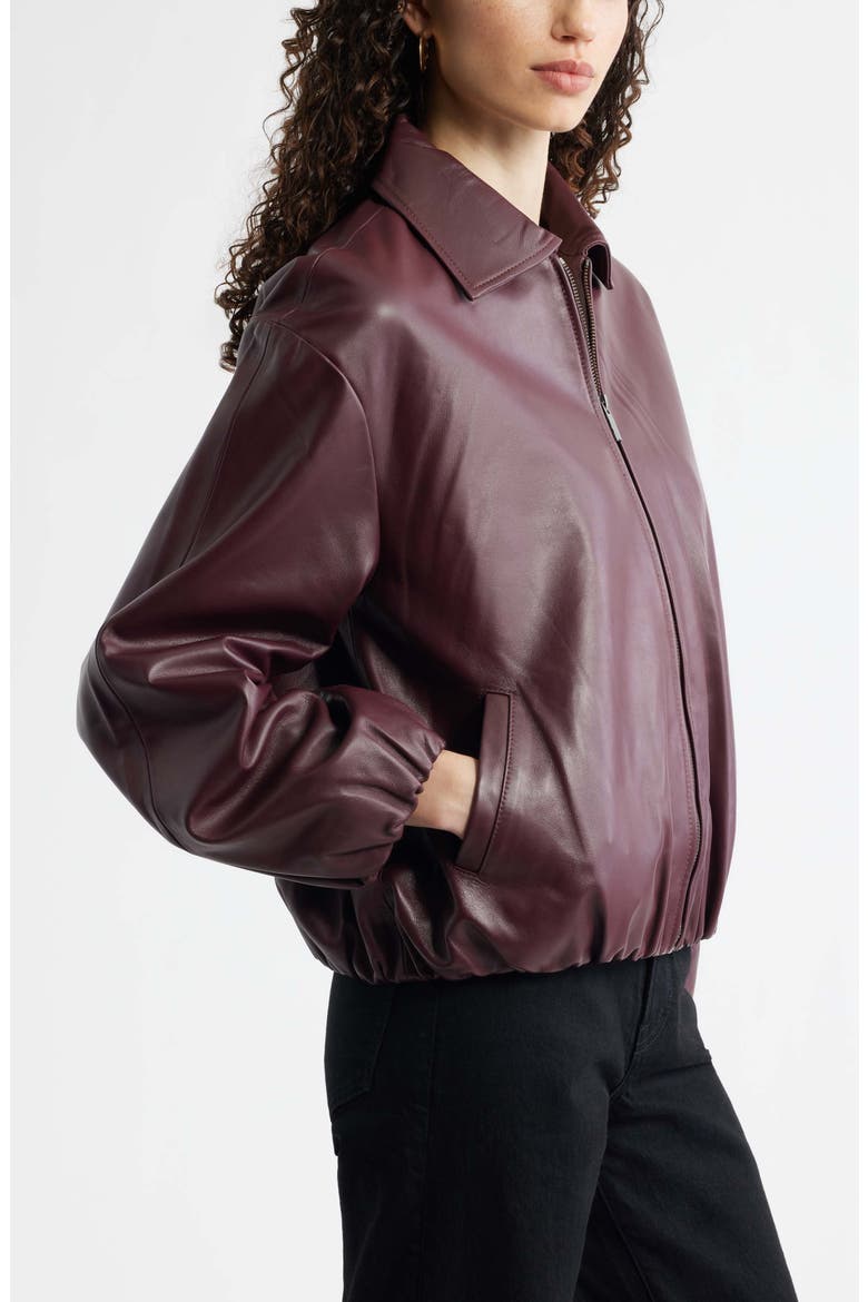 Bubble Hem Leather Jacket, Alternate, color, BURGUNDY ANDORRA
