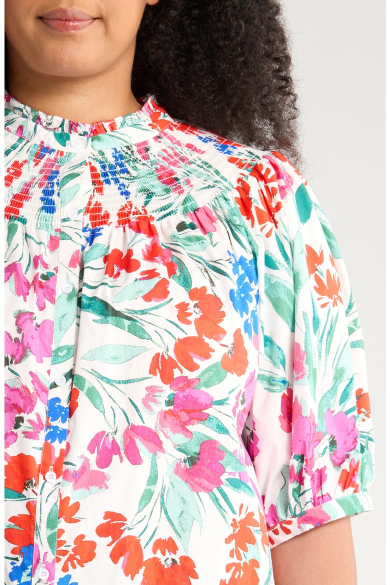 Kivia Smocked Floral Print Top, Alternate, color, WHITE/ RED/ BLUE
