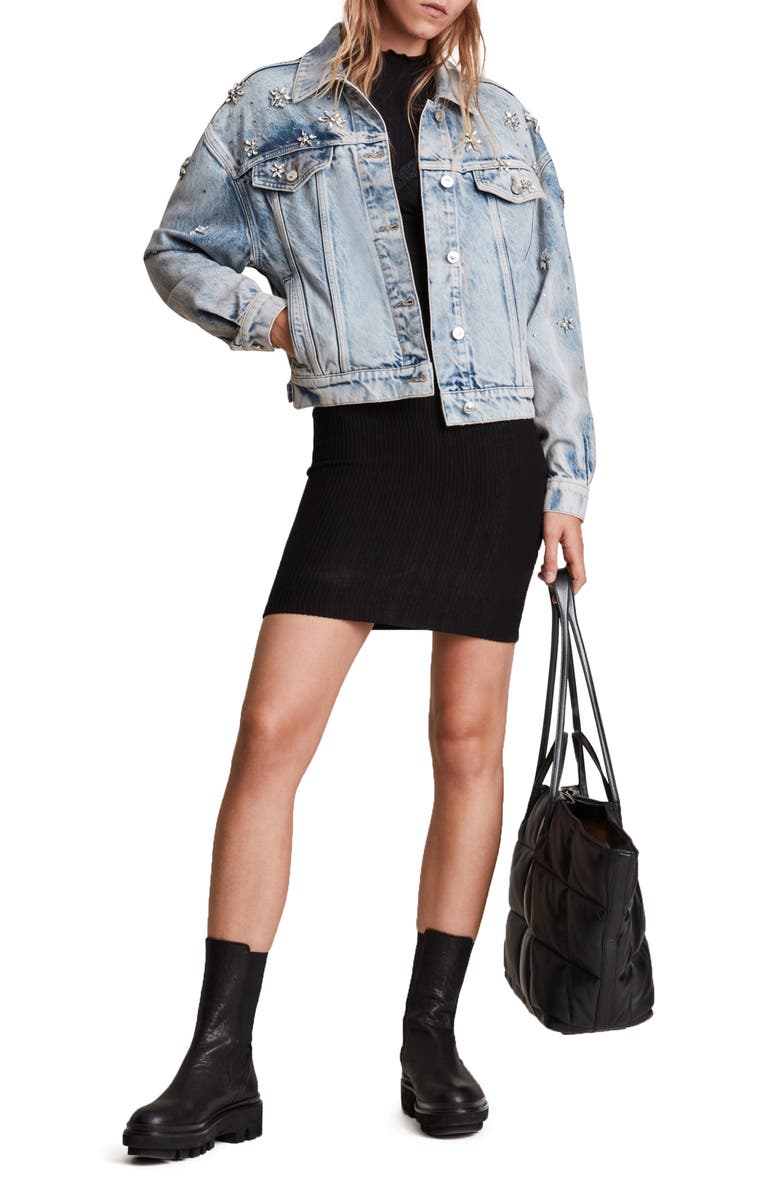 AllSaints Monty Embellished Denim Jacket, Alternate, color,