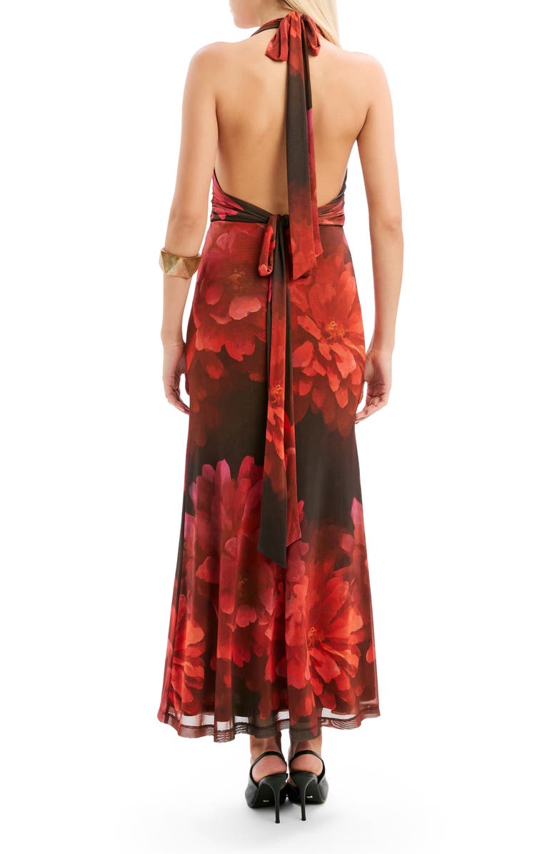 Bardot Elera Print Halter Mesh Maxi Dress, Alternate, color, Red Floral
