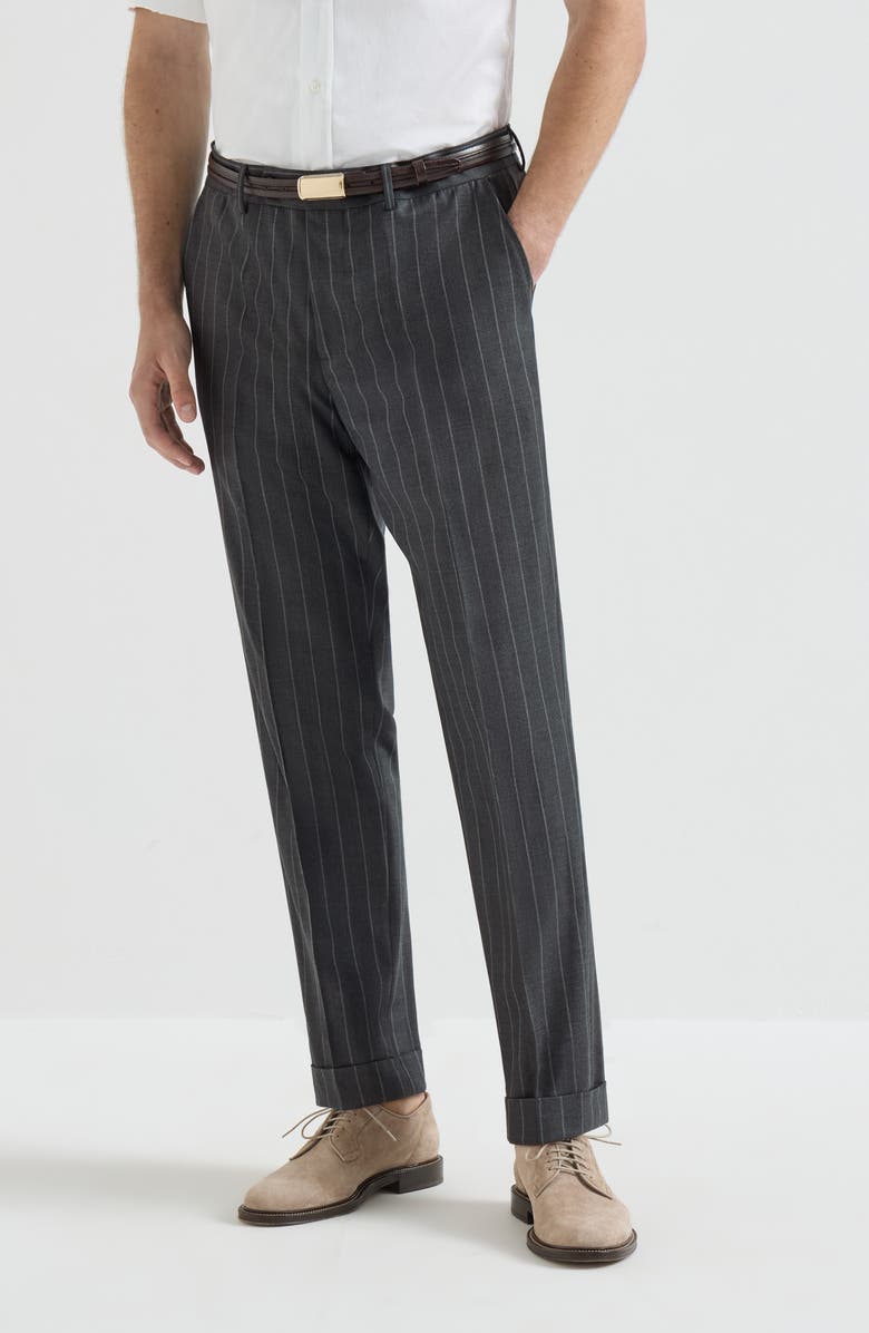 Brunello Cucinelli Wide chalk stripe trousers, Alternate, color, Grey