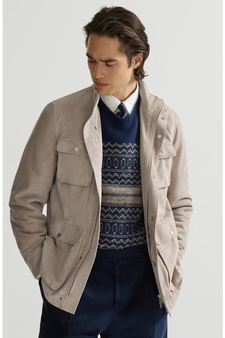 Suede unlined safari jacket, Alternate, color, White