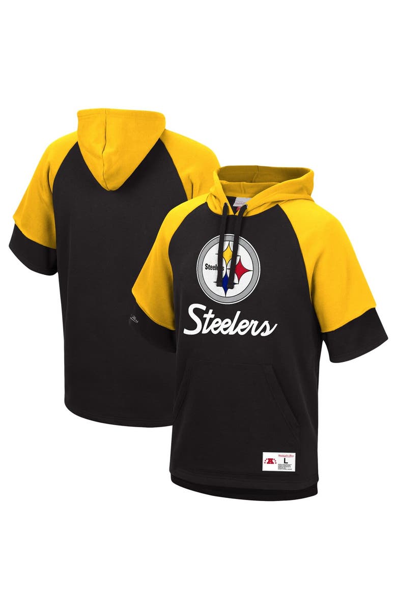 Mitchell & Ness Men's Mitchell & Ness Black Pittsburgh Steelers Home Advantage Raglan Short Sleeve Pullover Hoodie, Main, color,