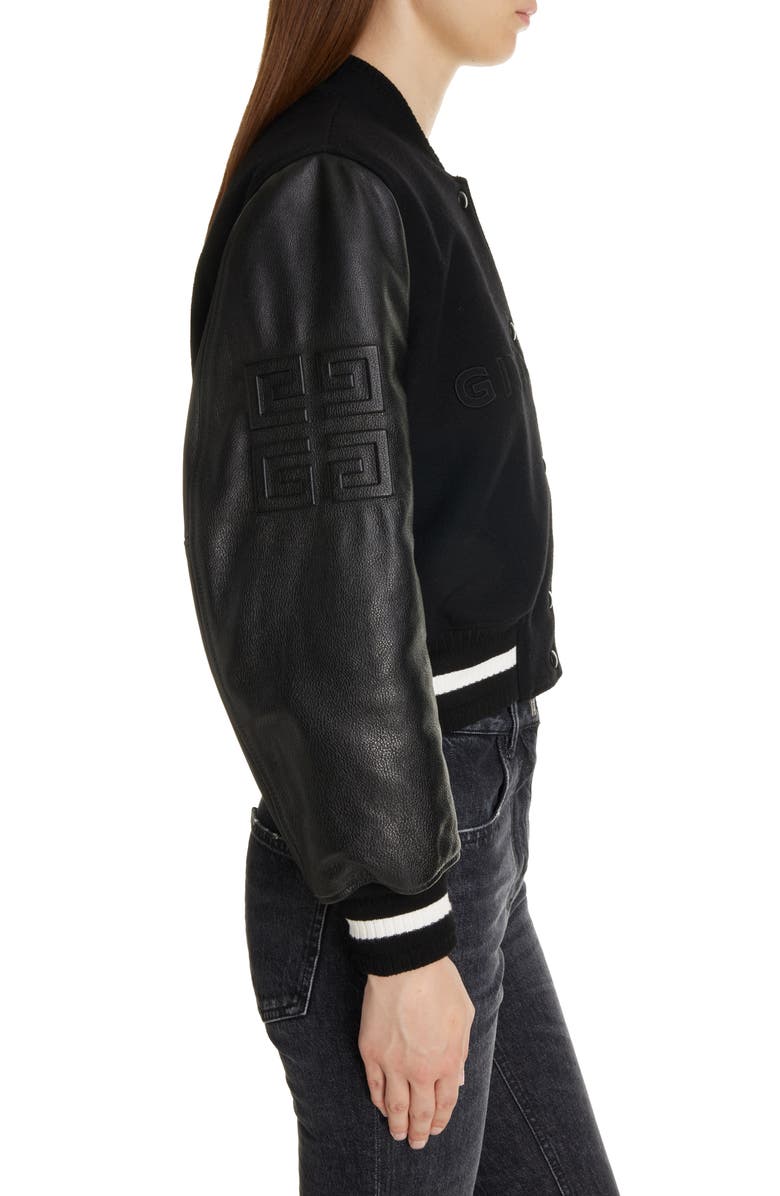 Givenchy Regular Fit Leather & Wool Blend Crop Varsity Jacket, Alternate, color, 