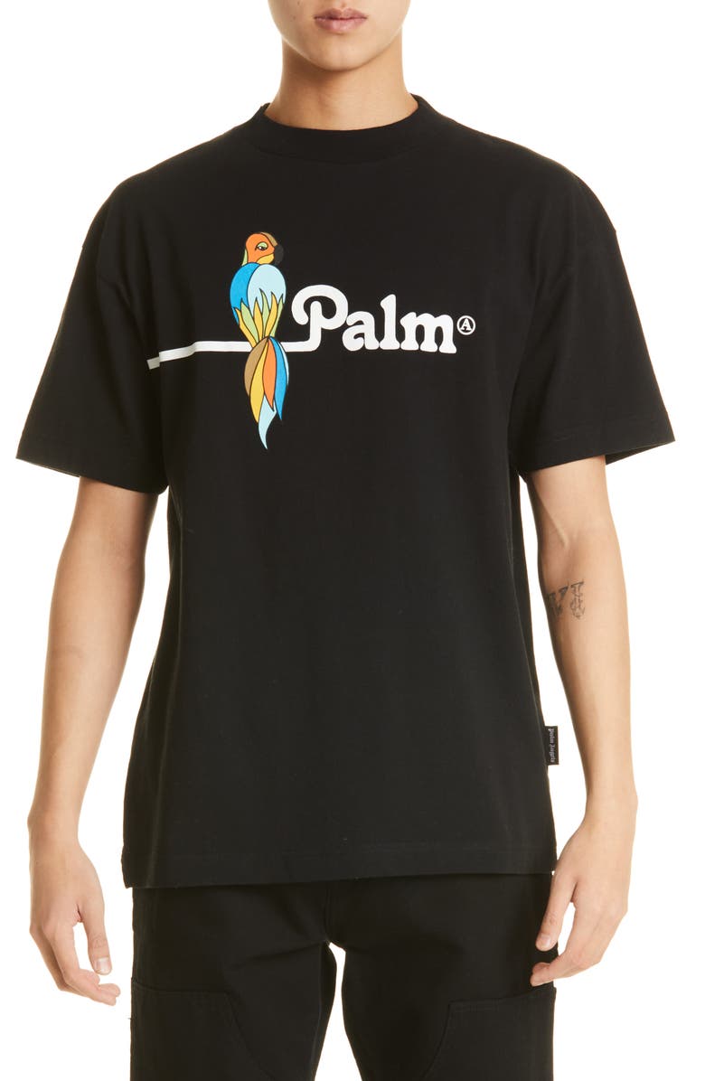 Palm Angels Men's Parrot Cotton Logo Graphic Tee, Main, color, 