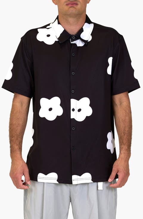 Flower Patch Aqua Terra Performance Short Sleeve Button-Up Shirt