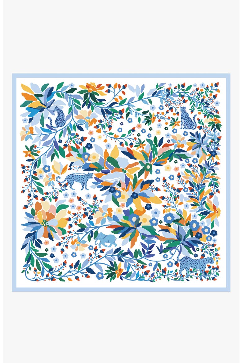 Double Sided Wool Silk Scarf Of Day Jungle Reverie, Main, color, Blue