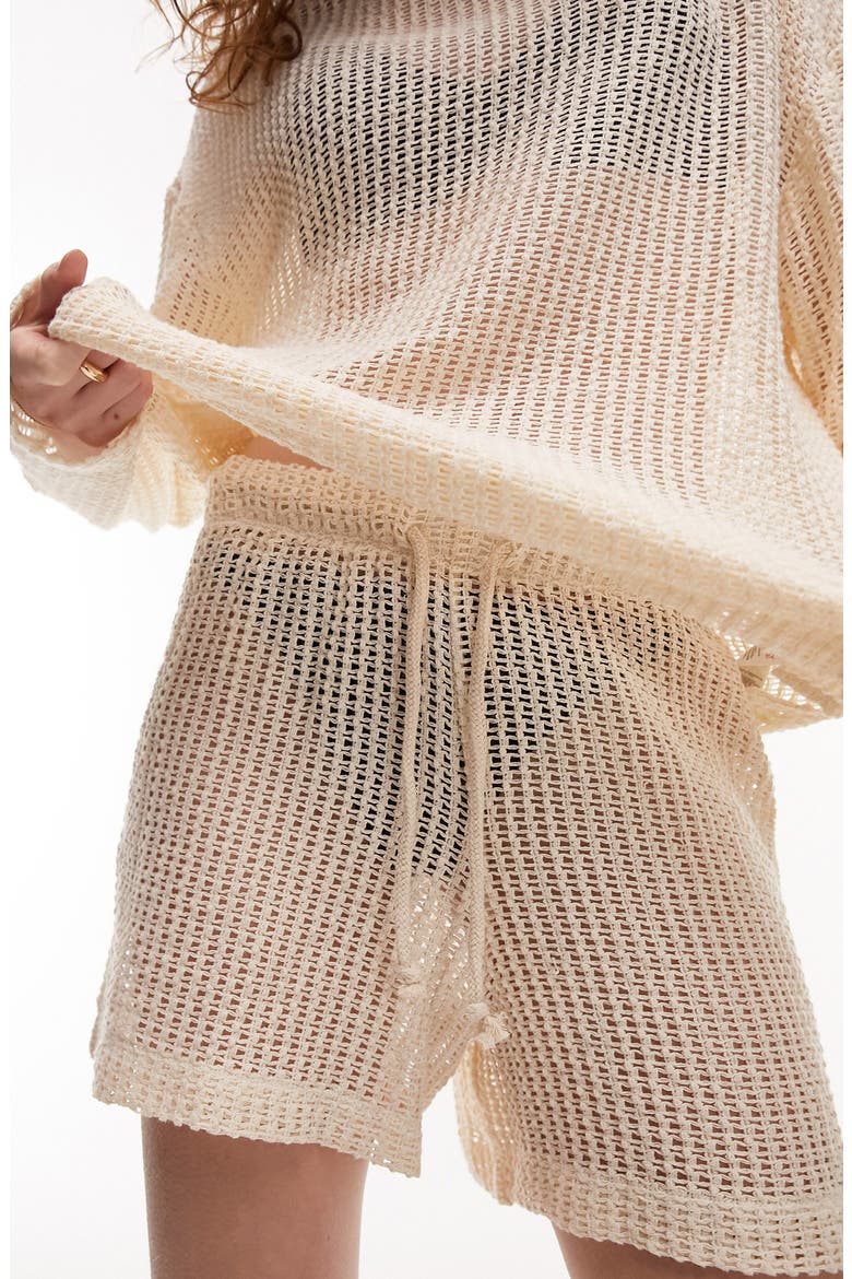 Beachy Open Knit Cover-Up Shorts, Alternate, color, CREAM