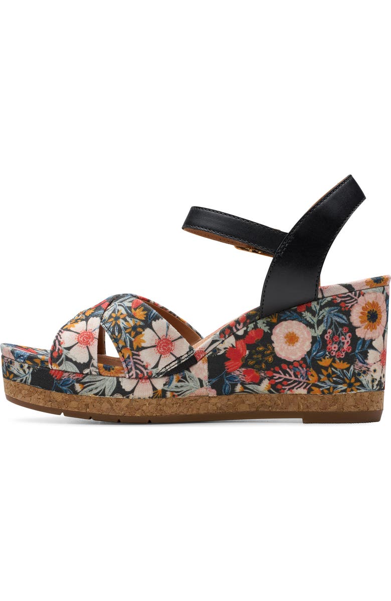 Clarks<sup>®</sup> Chicly Floral Wedge Sandal, Alternate, color, Black Print