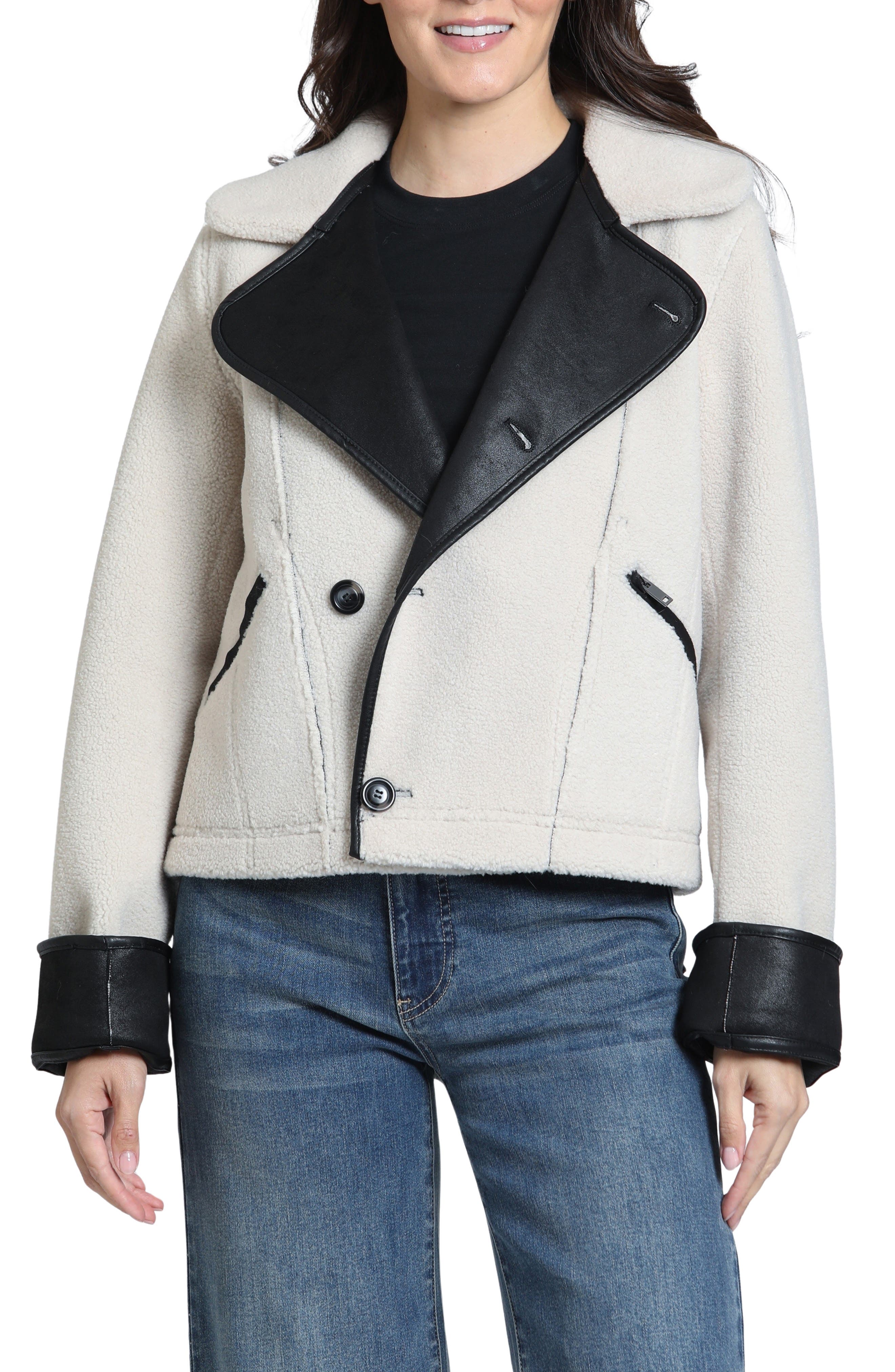APNY Reversible Faux Leather Trim Aviator Jacket (Women) | Nordstrom