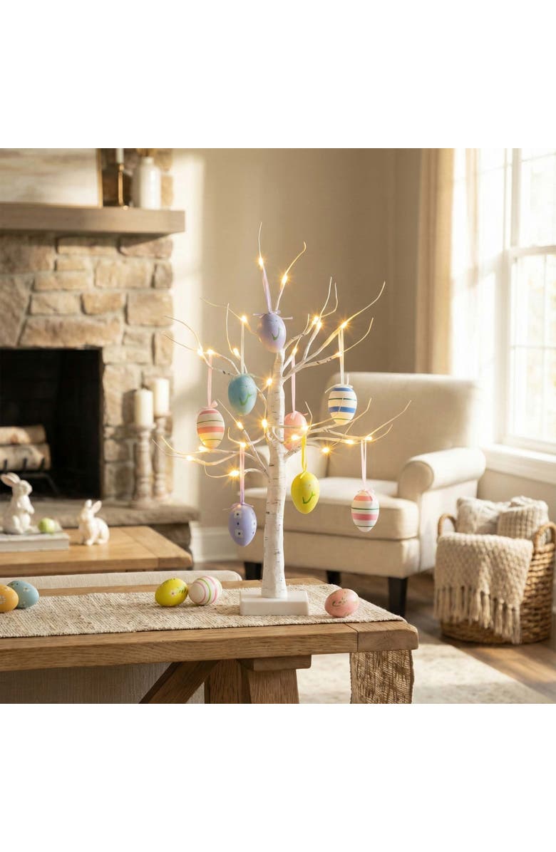 NEARLY NATURAL 2-ft Pre-Lit Artificial Easter Twig Tree with Egg Ornaments and 24 Warm White LED Lights, Alternate, color, White