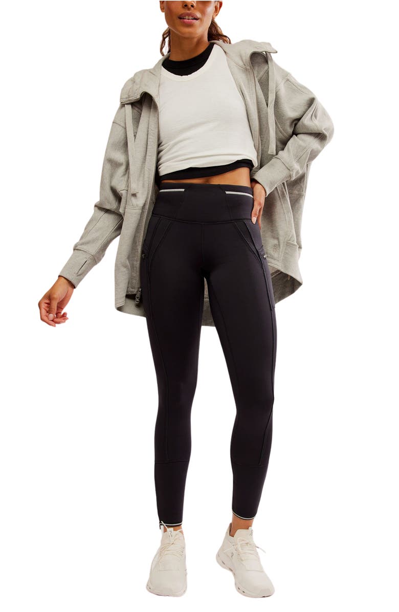 Free People Keepin' Cozy Fleece Lined Zip Hem Leggings, Alternate, color, Black