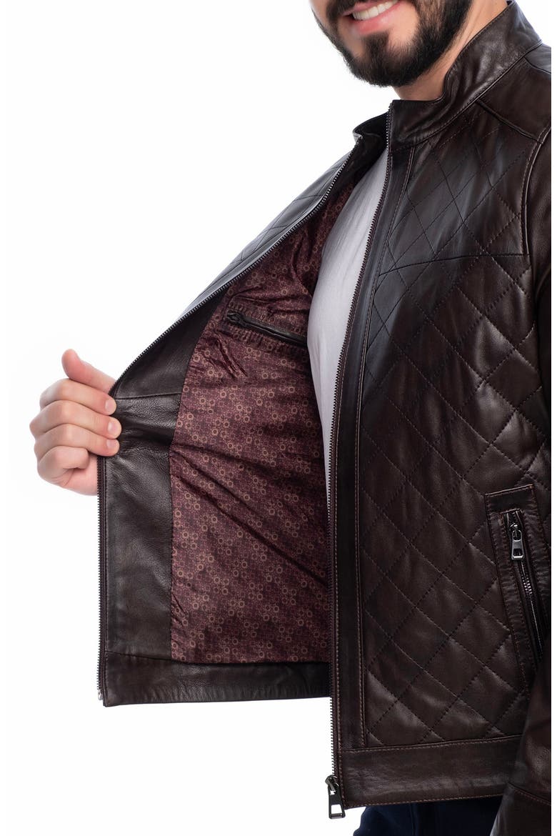 Leola Diamond Quilted Leather Jacket, Alternate, color, DARK BROWN