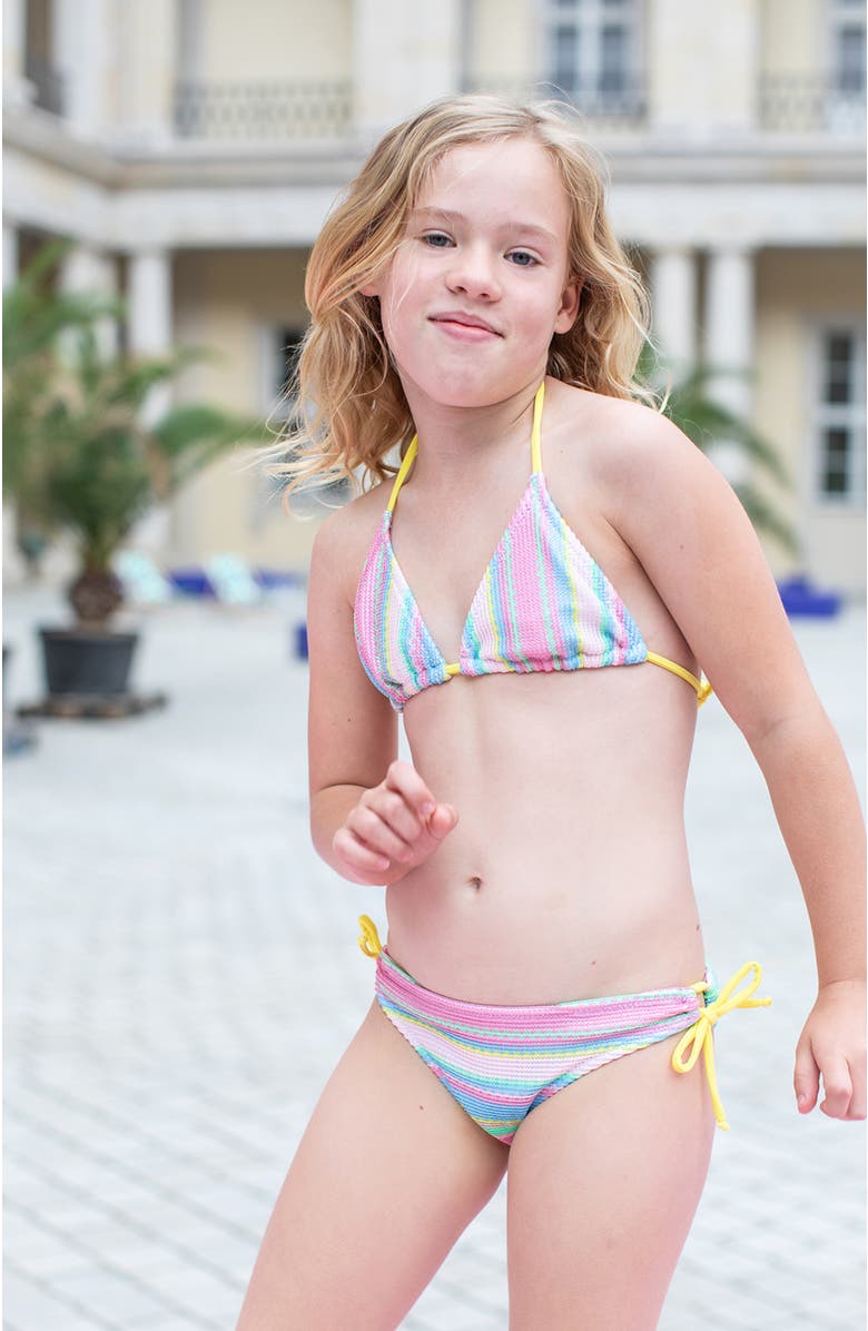 NESSI BYRD Rainbow Striped Triangle with Side-Tie Details Two-Piece Bikini, Alternate, color, Multicolor