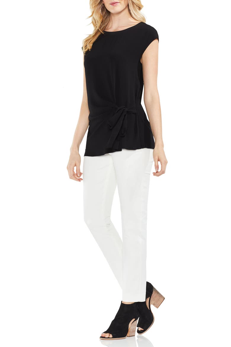 Mixed Media Tie Front Blouse, Alternate, color, RICH BLACK