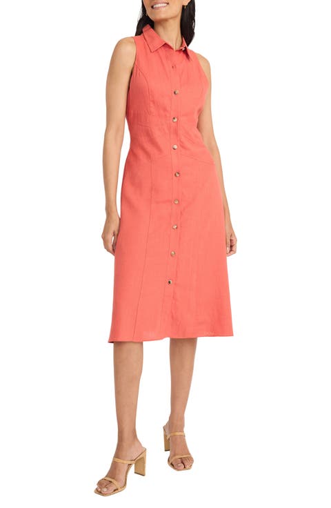 Sleeveless Linen Blend Shirtdress