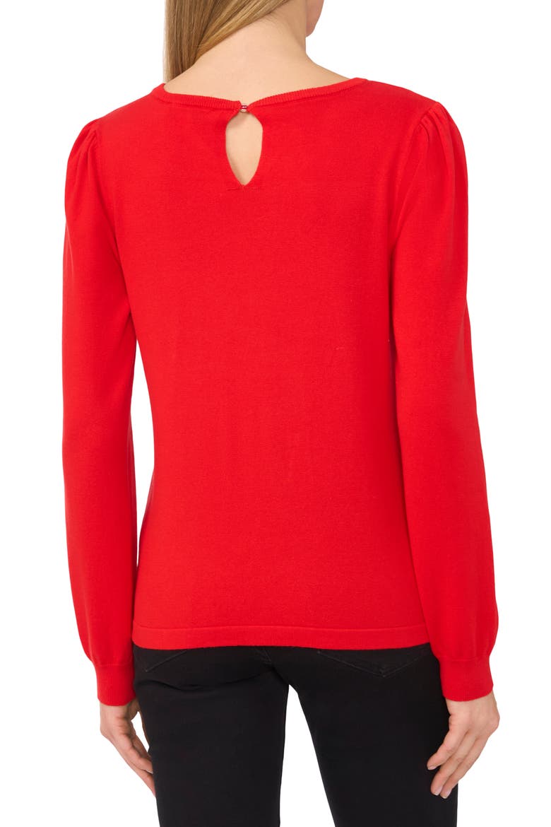 Puff Shoulder Sweater, Alternate, color, BRIGHT CHERRY