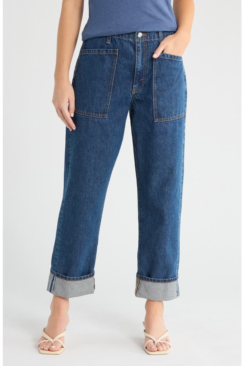 The Bender High Waist Cuff Straight Leg Jeans, Main, color, RUSTIC INDIGO