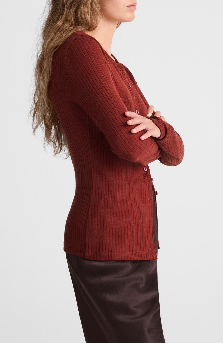 Madewell Textural Cutaway Crewneck Cardigan, Alternate, color, Deep Redwood
