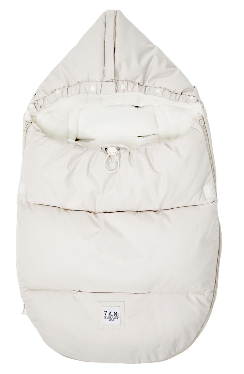 7 A.M. Enfant PlushPOD Tundra Water Repellent Faux Fur Lined Car Seat/Stroller Bunting, Alternate, color, Beige Heather White Fur