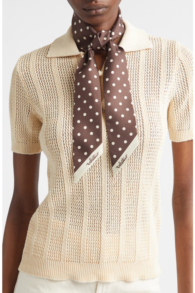 Polka Dot Reversible Silk Twill Skinny Scarf, Alternate, color, CHOCOLATE