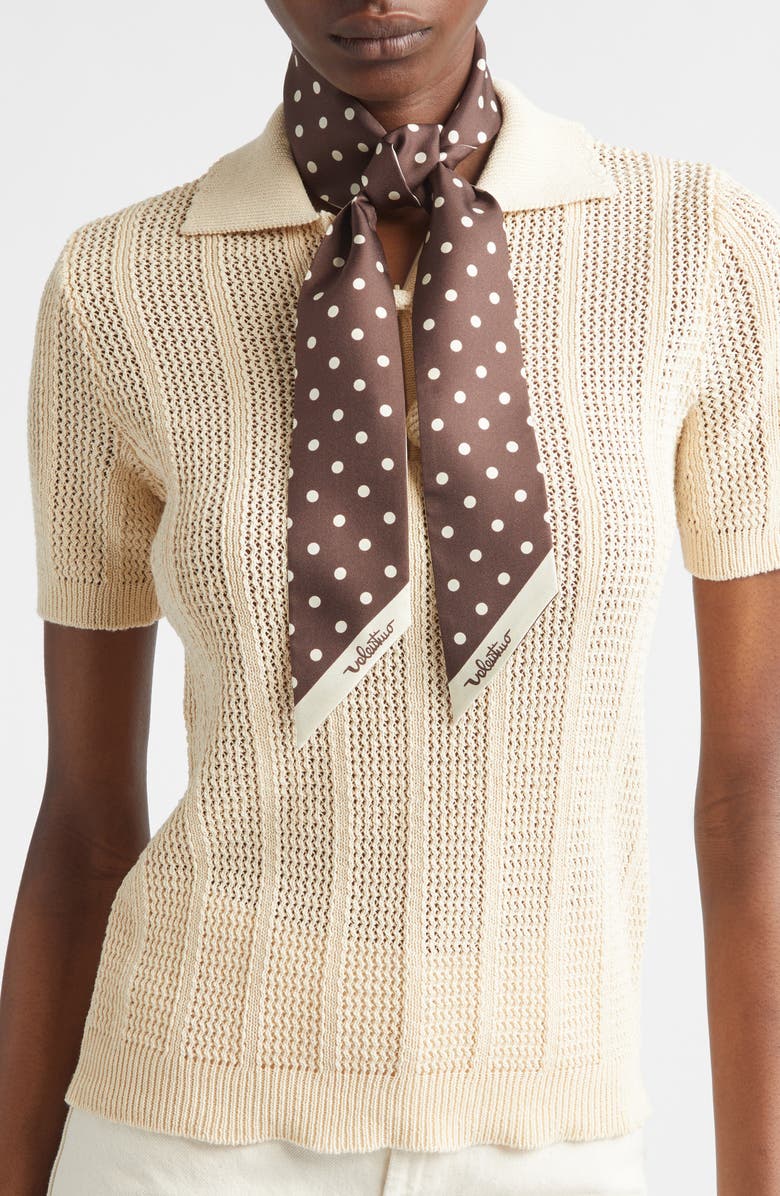Valentino Garavani Polka Dot Reversible Silk Twill Skinny Scarf, Alternate, color, Chocolate