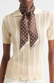 Valentino Garavani Polka Dot Reversible Silk Twill Skinny Scarf