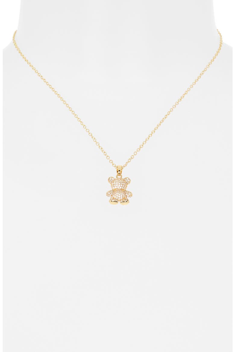 Pavé CZ Teddy Bear Pendant Necklace, Alternate, color, CLEAR- GOLD