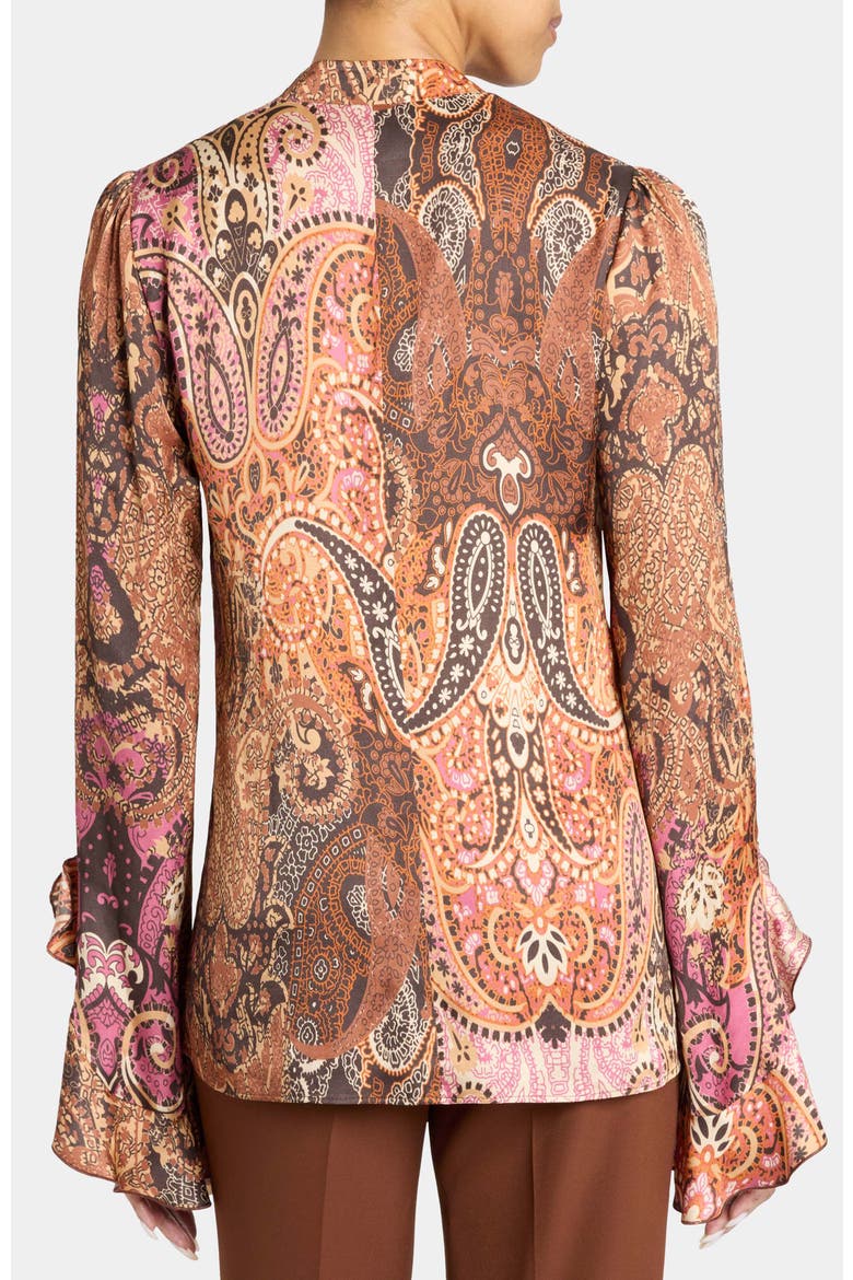 Sienna Long Sleeve Blouse in Printed Charmeuse, Alternate, color, CHESTNUT MULTI
