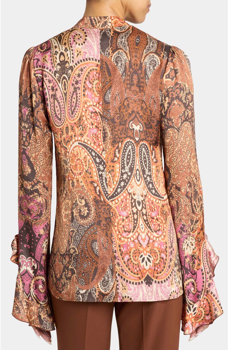 Santorelli Sienna Long Sleeve Blouse in Printed Charmeuse, Alternate, color, Chestnut Multi