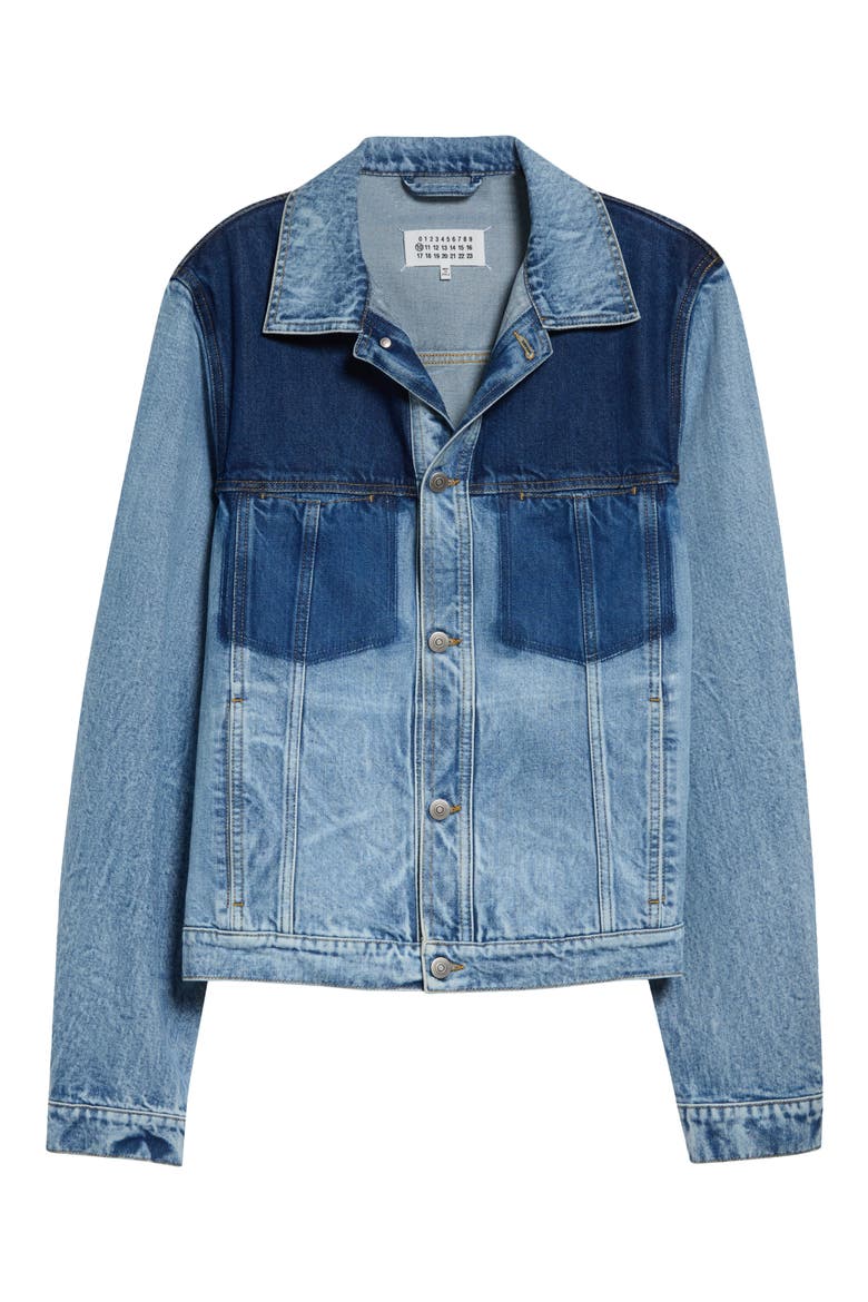 Patchwork Denim Trucker Jacket, Main, color, SHADES OF INDIGO BLUE