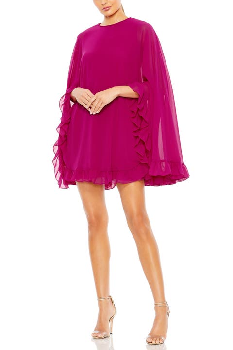 High Neck Cape Mini Dress with Ruffle Hem