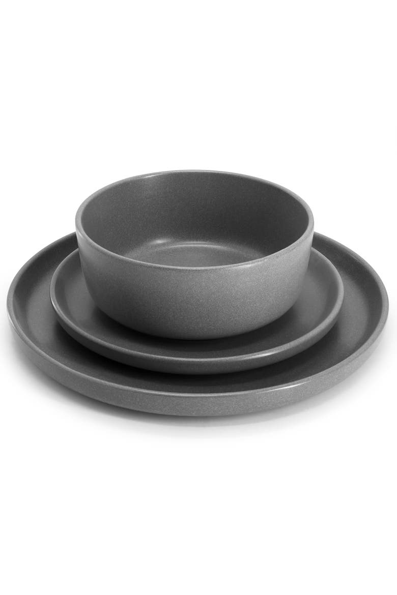 Bryant Park 12 Piece Reactive Stoneware Dinnerware Set, Alternate, color, Grey