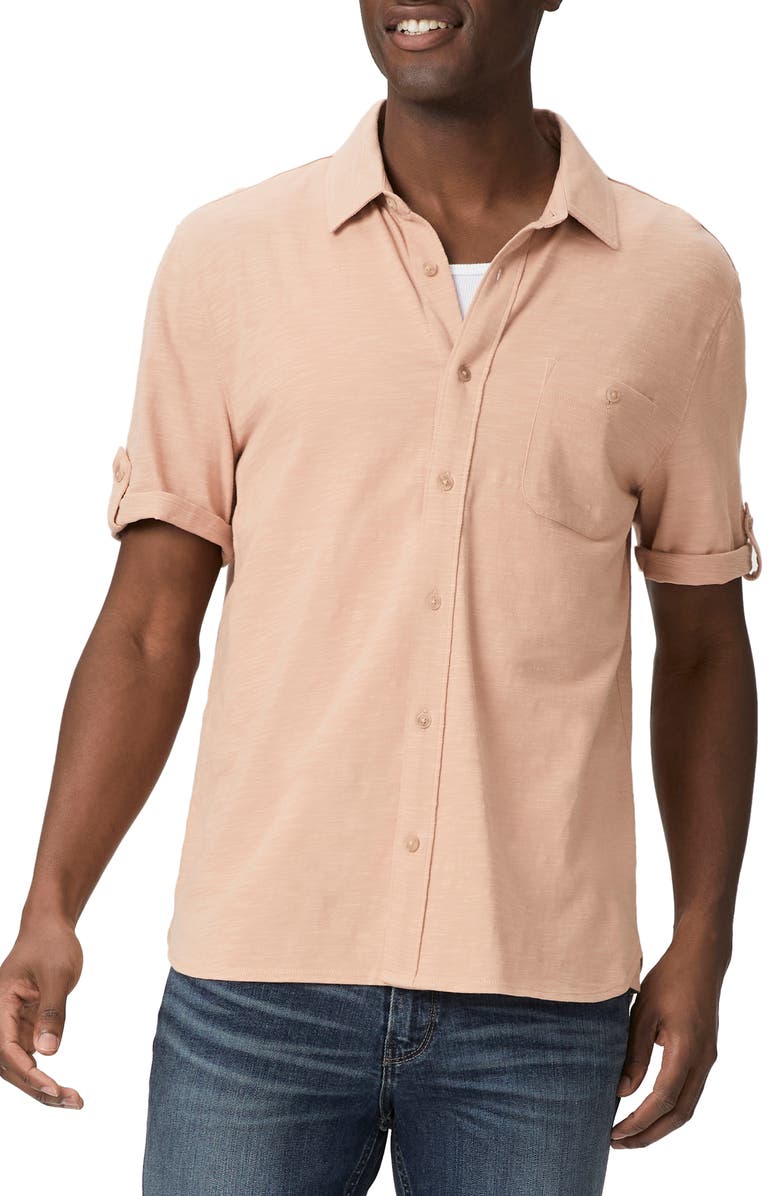 PAIGE Brayden Roll Tab Short Sleeve Jersey Button-Up Shirt, Main, color, 