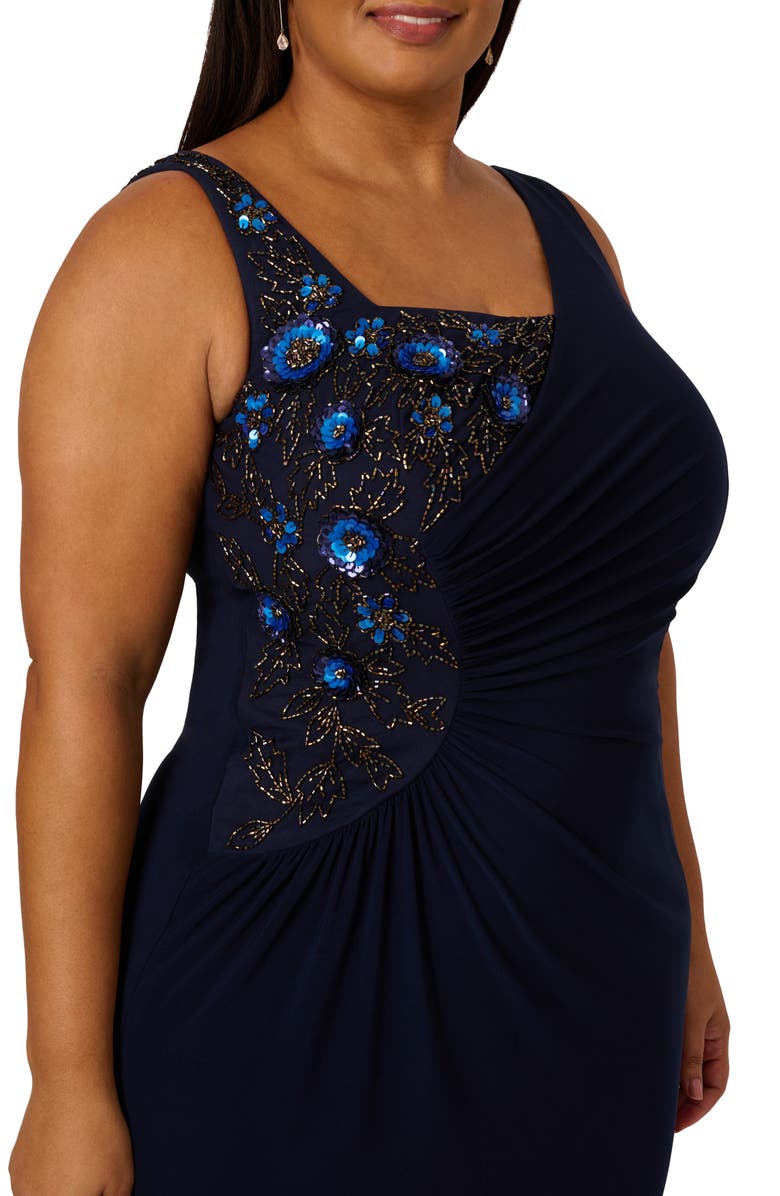 Adrianna Papell Beaded Asymmetric Evening Gown, Alternate, color, Midnight Multi