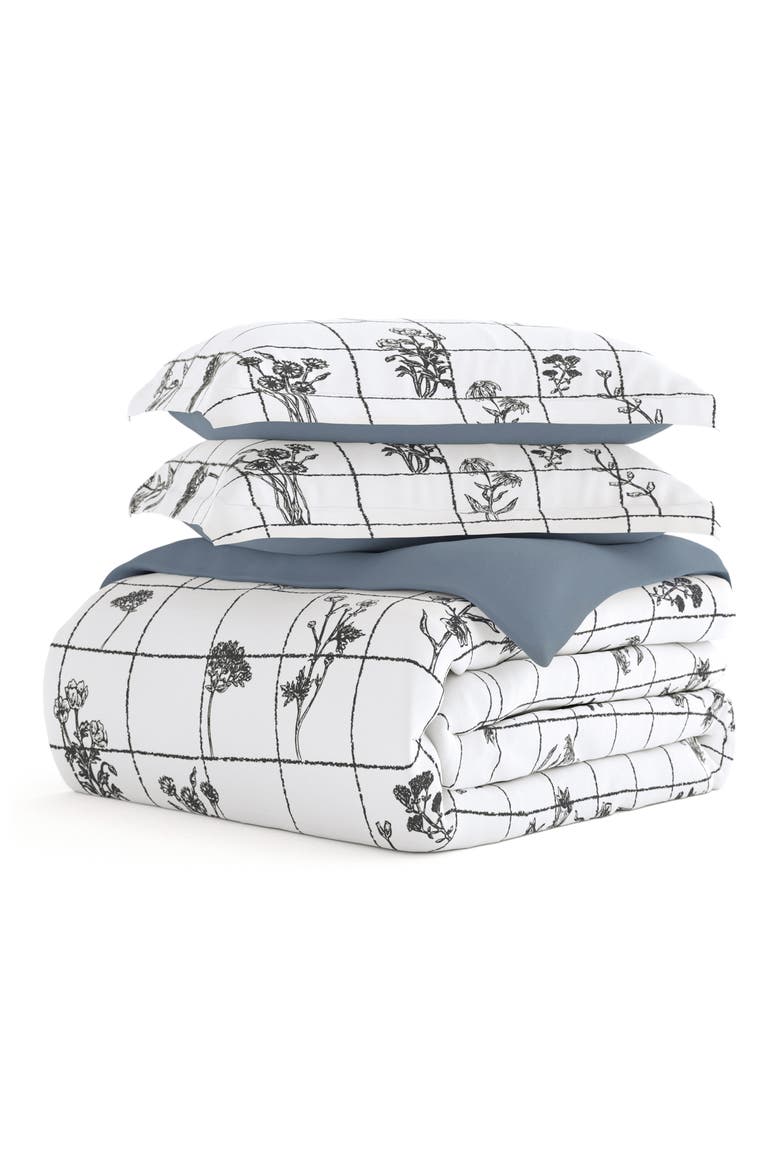 HOME SPUN Premium Ultra Soft Flower Field Pattern 3-Piece Reversible Duvet, Main, color, GRAY