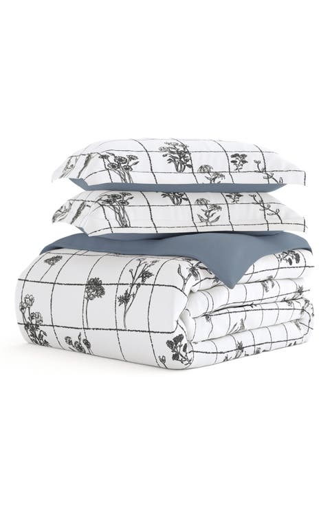 HOME SPUN Premium Ultra Soft Flower Field Pattern 3-Piece Reversible Duvet